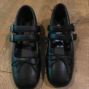 Open YY - PADDED BUCKLE BALLET FLATS, BLACK, SIZE 8 WOMEN, NEW WITH BOX